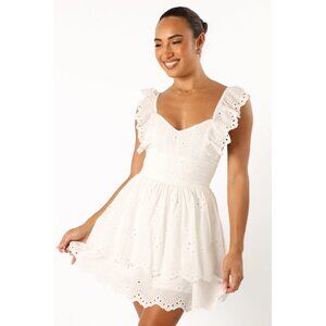 PETAL & PUP NWT SELDA FRILL SLEEVE MINI DRESS – WHITE SIZE MEDIUM